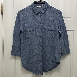 Tribal Jeans Blue Heather Button-Up Stretchy 3/4 Sleeve Shirt - Size Small
